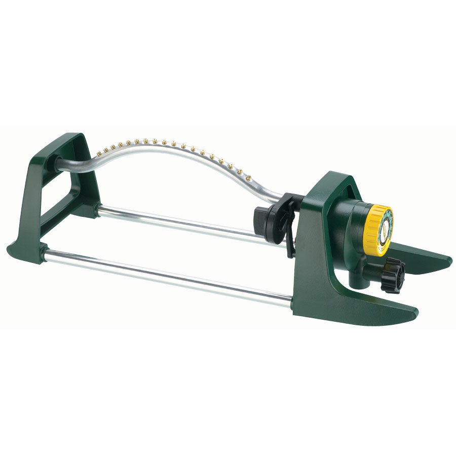 This image shows a green and silver-colored tube bender with a circular level indicator and a flexible chain for bending pipes to a desired angle.