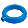 An inflatable blue ring with multiple small holes and an external plastic valve intended for water inflation, potentially an accessory for a swimming pool.