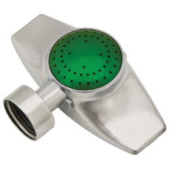 This image shows a silver-colored metal espresso coffee machine portafilter basket without a handle, with a green bottom representing the filter screen.