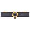 This is an image of a black and yellow spirit level, a tool used for checking surfaces are horizontally level or vertically plumb.