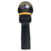 A black and yellow flashlight is shown against a white background. It appears sturdy, designed for grip, likely used for outdoor activities or emergencies.