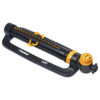 This is a black and yellow bicycle pump with a pressure gauge, hose, and ergonomic handle, branded by 