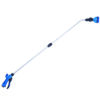 This is a telescopic extendable selfie stick with a blue handle and a black clamp for a camera or smartphone, isolated on a white background.