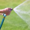 Sprout Gooseberry Green adjustable nozzle spraying water in front of green grass