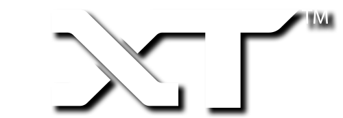 The image displays a bold, stylized "XT" logo in white against a black background, with a trademark symbol in the upper right corner.