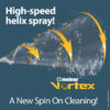 This image displays an advertisement for the Melnor Vortex, touting a 