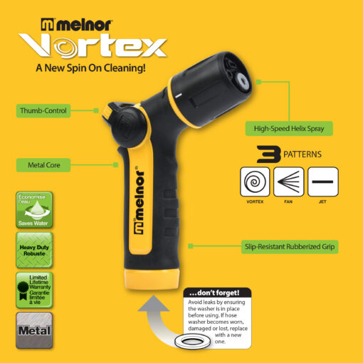 Melnor Vortex 3-Pattern Thumb-Control Nozzle Features