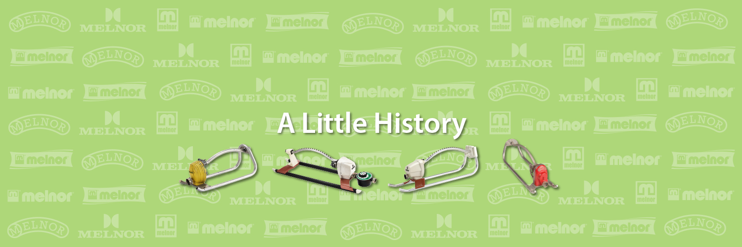 The image displays a timeline of four earphones progressing in design complexity, against a green background with the repeated text "melonor." It includes "A Little History."