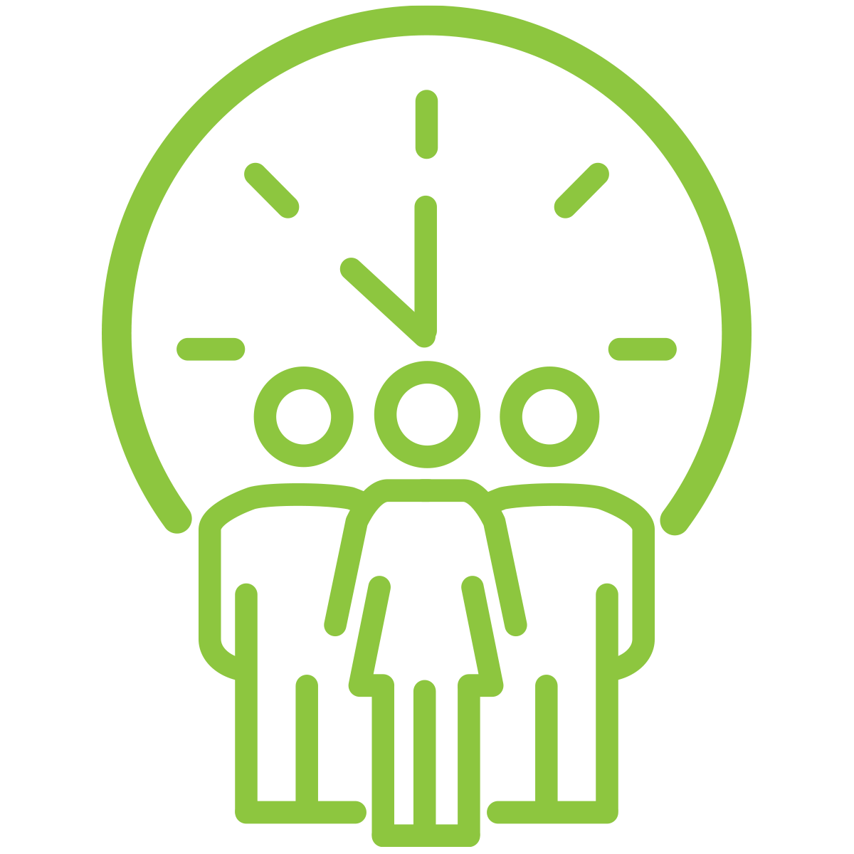 This is a stylized neon green outline depicting two people standing side by side with a shared, oversized head containing three dots and a dash.