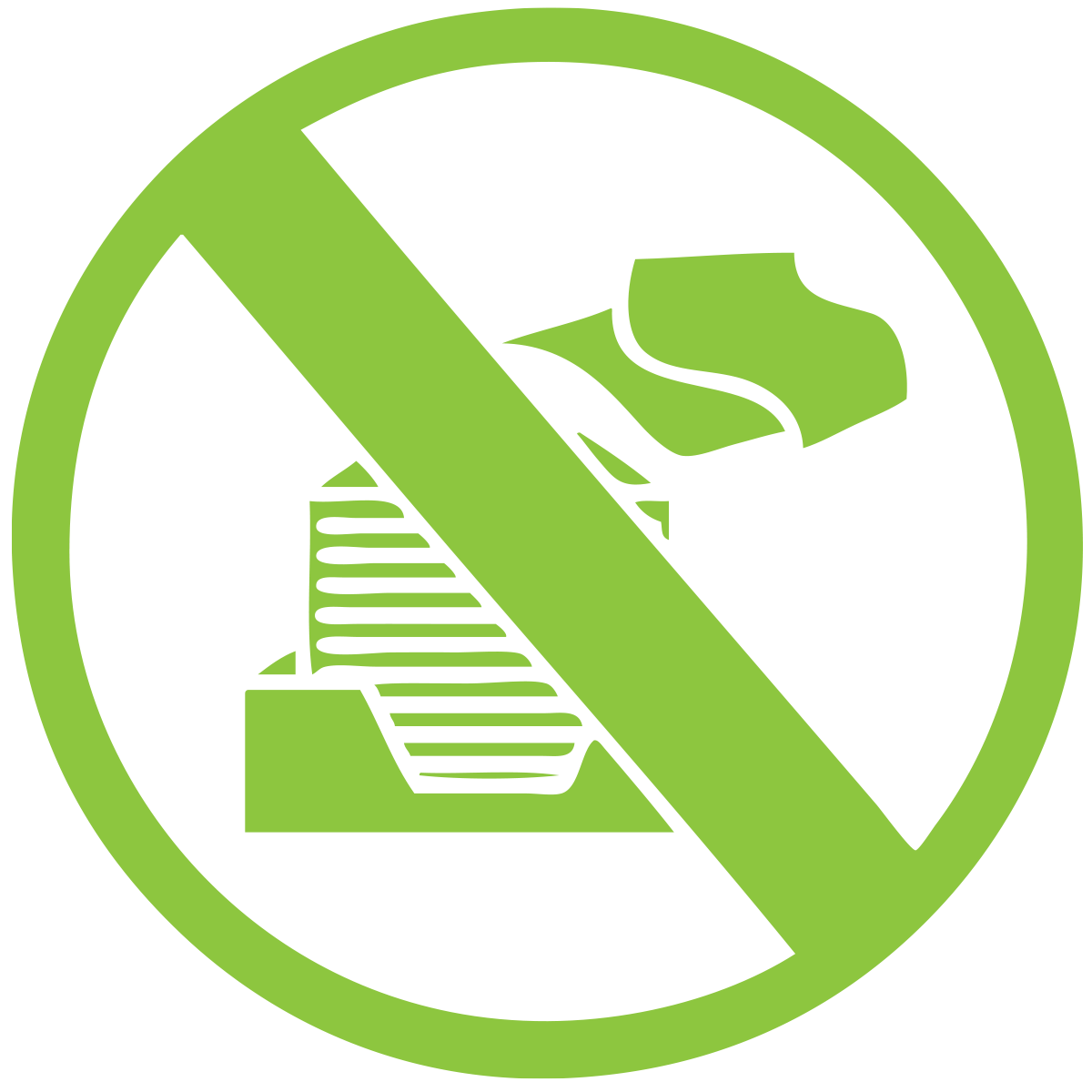 This image shows a green and black sign with a crossed-out hand dropping money on stairs, symbolizing "no bribing" or "no corruption."