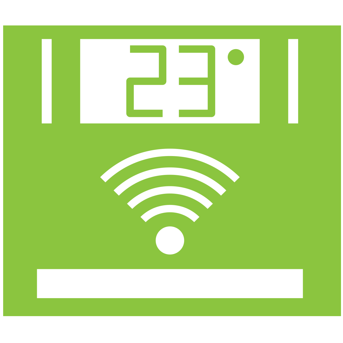 This image displays a green square with a black representation of a digital clock reading "23:1," a Wi-Fi signal icon, and a loading bar below.